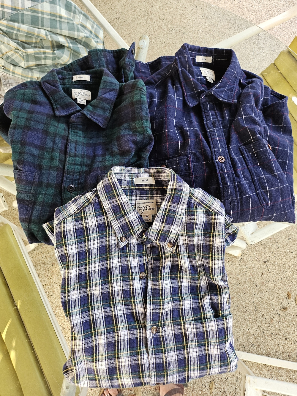 Lot Of 3 J. Crew Plaid Cotton Flannel Button-Down Shirts Blue and Green Tones M